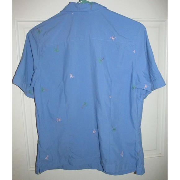 Columbia Shirt Short Sleeve Pink Flamingo Palm Trees Print Blue Color Size S - Picture 7 of 7